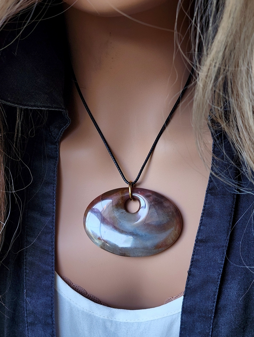 Natural Stone Vintage Jewelry Elegant Brown Jasper Pendant Necklace